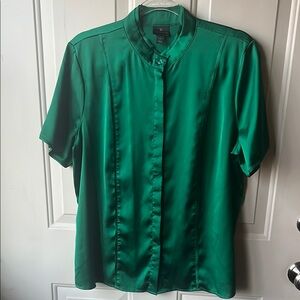 Worthington Emerald Green Satin Button-Up Shirt